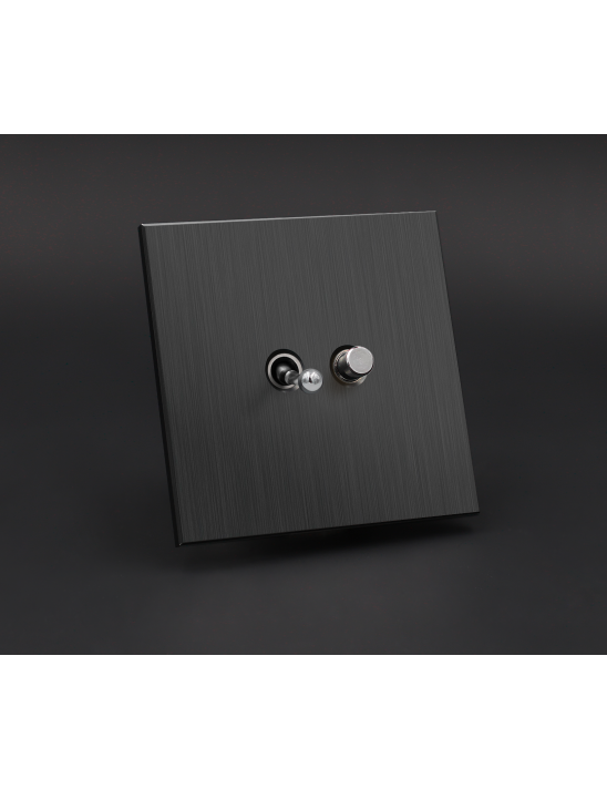 Interrupteur Va et Vient + Bouton Poussoir Rond Carbone Vendôme